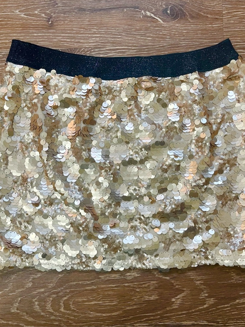 Ya Los Angeles Gold Sequin Mini Skirt with Black Waist Band-Size M